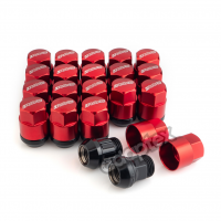 Набор гаек для дисков M12x1,25x35mm Конус Красные Ключ 17 (16+4 секретки) алюминиевые колпачки + 3 ключа