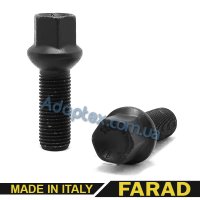 Болт колесный М14x1,25x31мм Сфера R13 Чёрный цинк Ключ 17 Farad (Италия) Для установки дисков со сферической посадкой на BMW