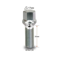 Болт колесный М14x1.5x35мм Сфера Цинк Ключ 17 (Audi, Seat, Skoda, Volkswagen) Удлиненный