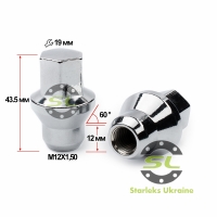 Гайка M12*1,5*43,5 мм Конус c носиком Хром Ключ 19