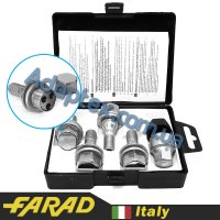 Болты секретки М12x1.25x17мм Прессшайба Вращающееся кольцо (Peugeot, Citroen, Opel) Ключ 17 + стальные колпачки FARAD STIL BULL