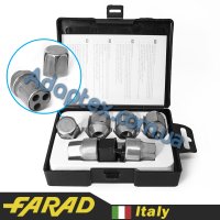 FARAD STIL BULL | Гайки секретки М12x1.5x34мм Конус Вращающееся кольцо (Chevrolet, Daihatsu, Hyundai, Kia, Mazda) 2 ключа под 19 + стальные колпачки