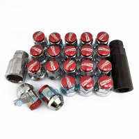 Набор гаек с секретками M12*1,25*34мм 16 гаек + 4 секретки под ключ 19 и 21 (Красные)