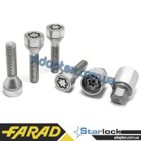 FARAD STARLOCK | Болты секретки М12x1.25x45мм Конус Вращающееся кольцо (ВАЗ, ГАЗ, Fiat, Lancia, Citroen, Peugeot, Volvo) удлиненные под проставки 15-20мм + запасной ключ