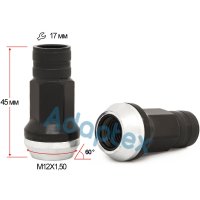 Колесная тюнинг гайка М12x1,5x45мм Конус Чёрный Хром Ключ 17