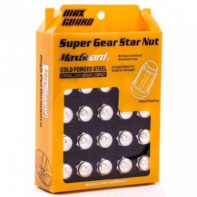 Набор гаек M12x1,5x34 мм Конус 7 Лучей под узкие отверстия Серебряные (Silver cap)