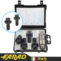 FARAD GALAXYLOCK | Болты секретки М14х1.5х27 Сфера R13 Вращающаяся головка Audi, Skoda, Seat, VW + запасной ключ под 17 (Черные)