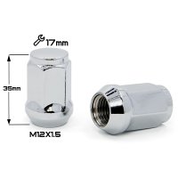 Гайка колесная М12x1,5x35мм Конус Хром Ключ 17 (Chevrolet, Citroen, Daihatsu, Hyundai, Kia, Mazda, Peugeot, Toyota, Lexus) для узких отверстий в диске