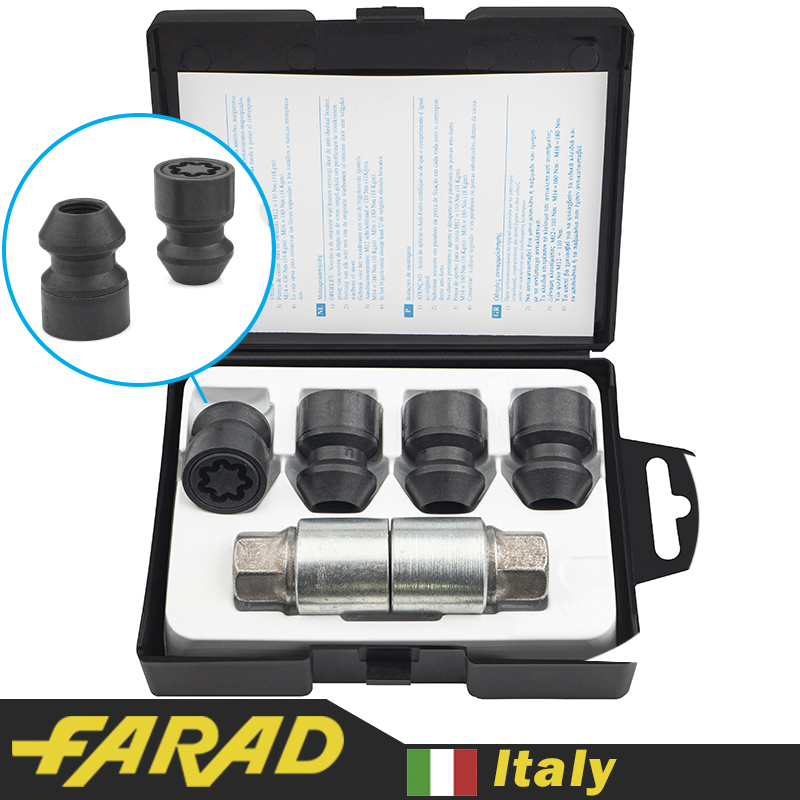 FARAD STARLOCK | Гайки секретки М1/2-20x34мм Конус Вращающееся кольцо Ключ 19 (Ford, Jeep, Jaguar, Chevrolet, Dodge, Volvo) + запасной ключ (Черные)