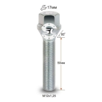 Болт колесный М12x1.25x50мм Конус (ВАЗ, ГАЗ, Fiat, Citroen, Lancia) Цинк Ключ 17 (Удлиненный)