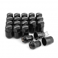 Набор гаек для дисков M12x1,25x35mm Конус Черные Ключ 17 (16+4 секретки) алюминиевые колпачки + 3 ключа