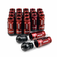 Набор гаек для дисков M12x1,25x44mm Конус Красные Ключ 19 (16+4 секретки) алюминиевые колпачки + 3 ключа