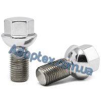 Болт колесный М14x1,5x24мм Сфера R13 Хром Ключ 19 для Audi, Seat, Skoda, Mercedes, Volkswagen (под железные диски)