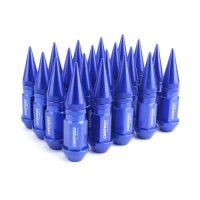 Комплект колесных тюнинг гаек М12x1,5x90мм Конус Синие Ключ 17 Кованый алюминий 7075-Т6 (Разборные гайки пули)