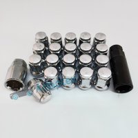 Набор гаек с секретками M12*1,25*34мм 16 гаек + 4 секретки под ключ 19 и 21 (Серебряные)