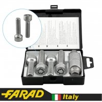 Болты секретки FARAD M14x1.5x50 мм Сфера R14 | Audi, Seat, Skoda, Mercedes-Benz, VW | 2 ключа на 17 | Серия STARLOCK | Под проставки 20 мм