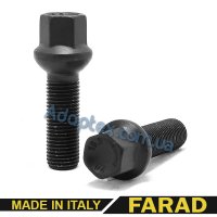 Болт колесный М14x1,25x43мм Сфера R13 Чёрный цинк Ключ 17 Farad (Италия) Для установки дисков со сферической посадкой на BMW (под проставки 15мм)