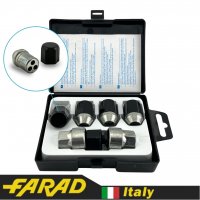 FARAD STIL BULL | Гайки секретки М12x1.5x34мм Конус Вращающееся кольцо (Chevrolet, Daihatsu, Hyundai, Kia, Mazda) 2 ключа под 19 + стальные колпачки черные