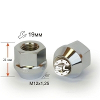 Гайка колесная M12x1,25x21мм Конус Ключ 19 (Subaru, Suzuki, Niva, Nissan, Infiniti, Matiz) под железные диски