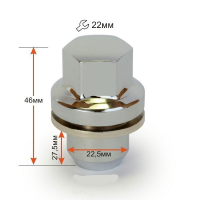 Гайка колесная М14x1,5x46мм Прессшайба D-22,5 Ключ 22 (Land Rover) под оригинальные диски