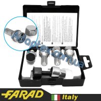 FARAD STIL BULL | Болты секретки М12x1.25x25мм Конус Вращающееся кольцо (Alfa Romeo, Fiat, Lancia, Citroen, Peugeot, Volvo, ВАЗ) Ключ 17 + стальные колпачки
