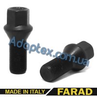 Болт колесный М14x1,25x28мм Конус (BMW, Mini) Чёрный цинк Ключ 17 FARAD (Италия) под оригинальные диски