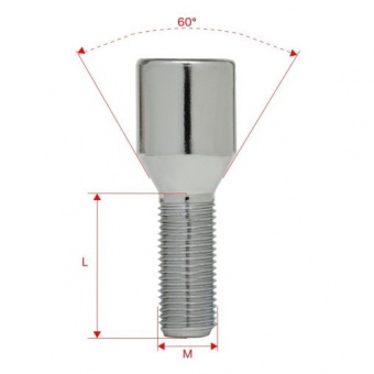 Болт колесный под внутренний шестигранник М12x1.5x28мм Конус для узких отверстий в диске
