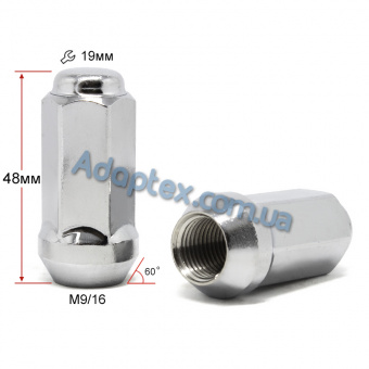 Гайка колесная на Dodge  М9/16x48мм Конус Хром Ключ 19