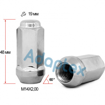 Гайка колесная M14x2x48мм Конус Ключ 19 Transit (под легкосплавные диски)