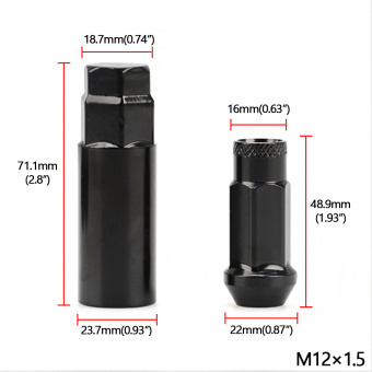 Комплект колесных тюнинг гаек М12x1,25x48мм Конус Черные Ключ 17