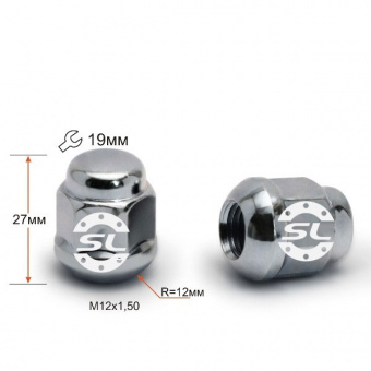 Гайка колесная М12x1,5x27мм Сфера Хром Ключ 19 (Acura, Chery, Honda)