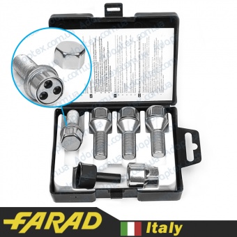 FARAD STIL BULL | Болты секретки М14x1.5x29 Конус Вращающееся кольцо Ключ 17 (Alfa Romeo, BMW, Fiat, Citroen, Saab, Peugeot, Renault, Volvo) + стальные колпачки